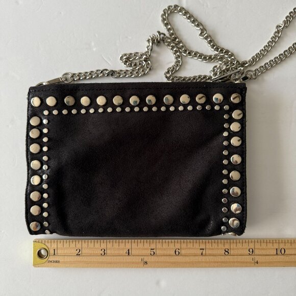 Zara Black Suede Like Silver Studded Crossbody Clutch Bag Removable Chain Strap - Picture 10 of 11